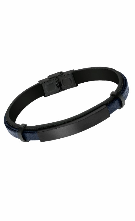 Pulsera Lotus Style Men Basic Acero y Piel Negra/Azul LS2401-2/1