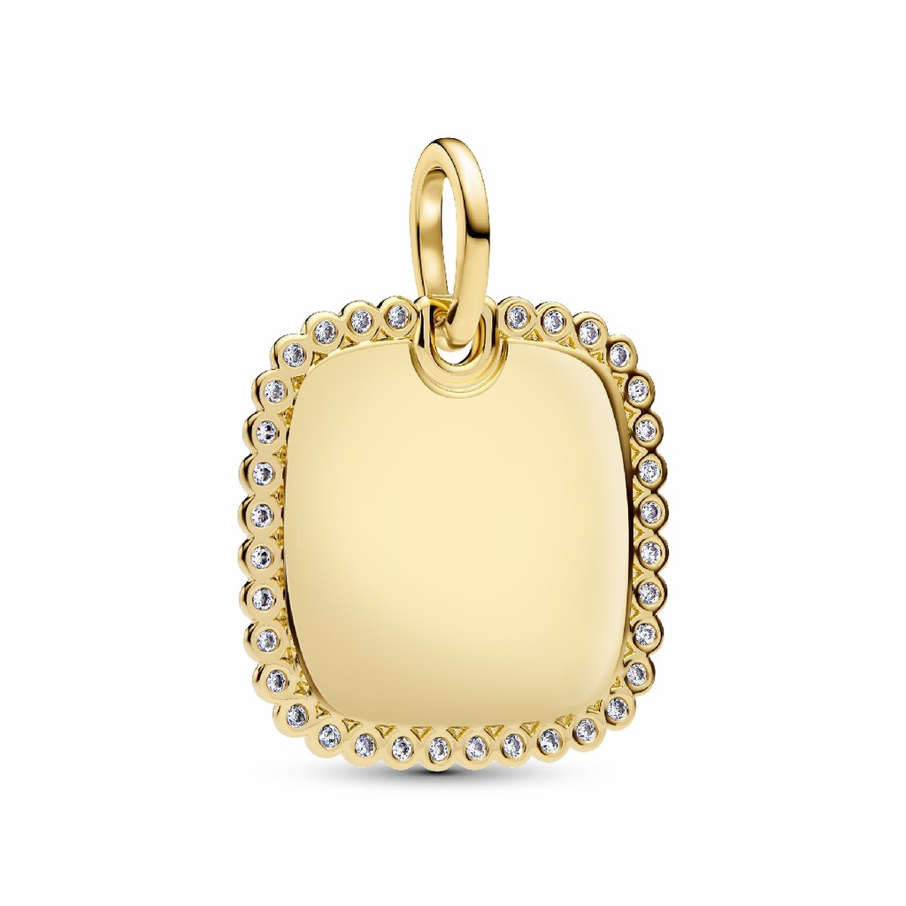 Colgante Pandora Etiqueta Grabable Cuadrada Brillante Recubrimiento en oro de 14k