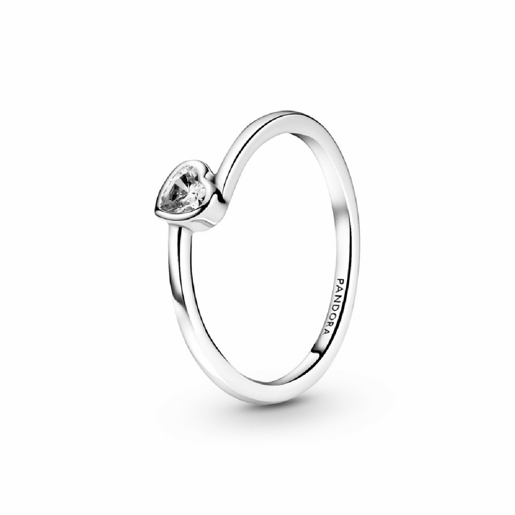 Anillo Pandora Corazón Solitario Transparente Inclinado