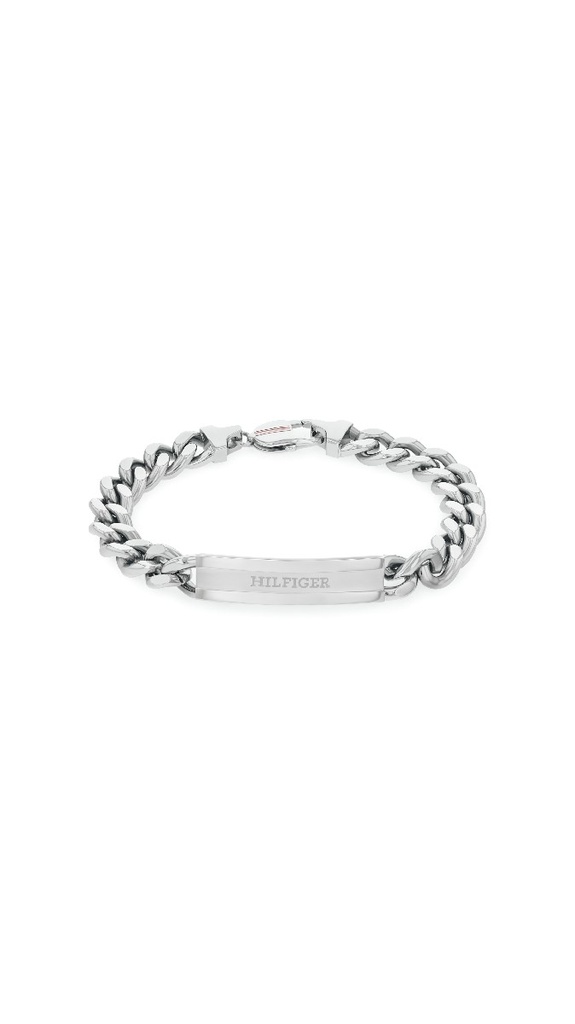 Pulsera Tommy Hiflgier Cadena y Placa Acero Inoxidable Plateado Hombre 2790579