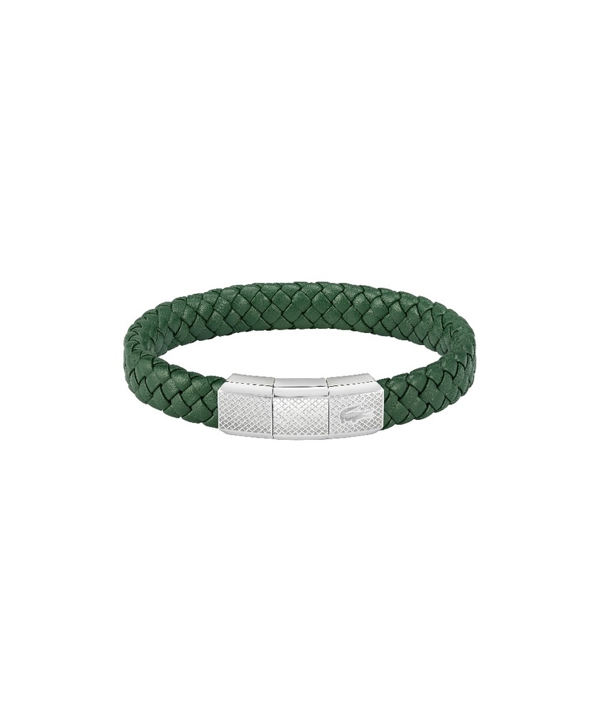 Pulsera Lacoste Rokel Piel Trenzada Verde y Acero Inoxidable Hombre 2040284