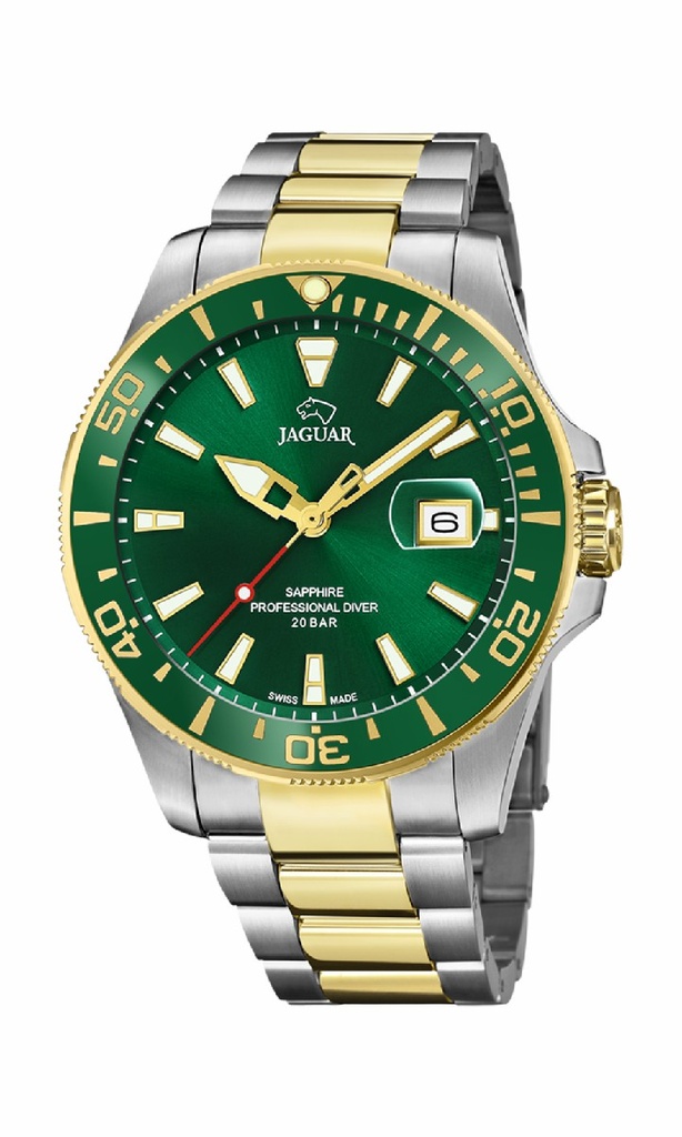Reloj Jaguar Suizo Hombre Pro Diver Analógico Verde Acero Bicolor J863/B