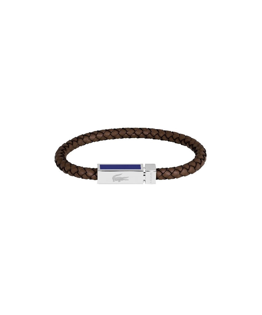 Pulsera Lacoste Rokel Piel Trenzada Marrón y Acero Inoxidable Hombre 2040450