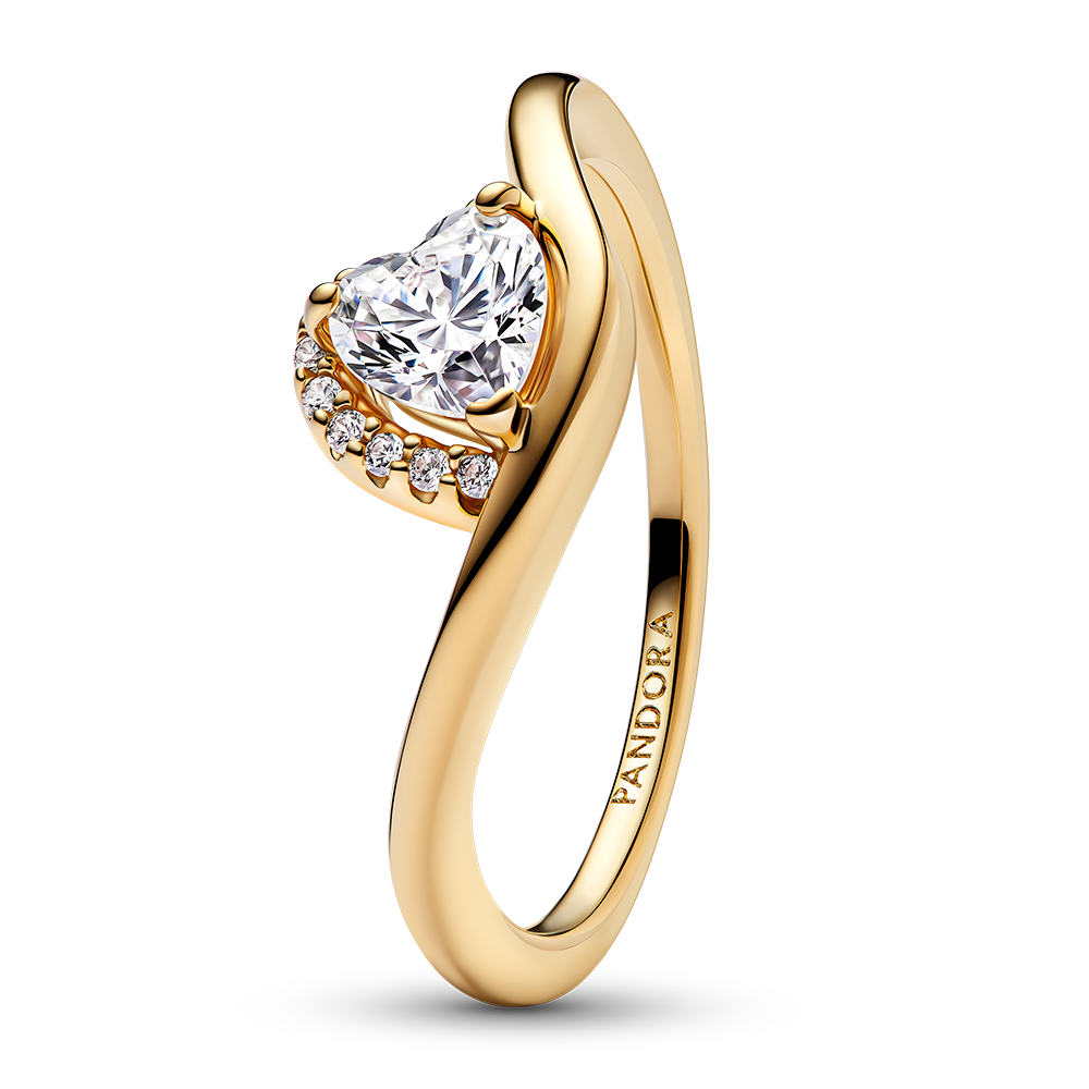 Anillo Pandora Corazón Ondulado Dorado 163660C01