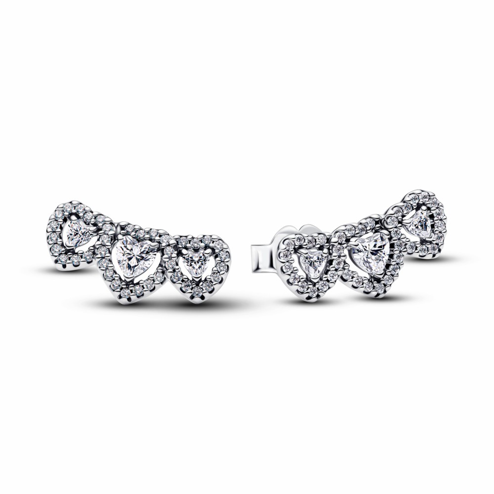 Pendientes Pandora de Botón Triple Halo Corazón 294411C01