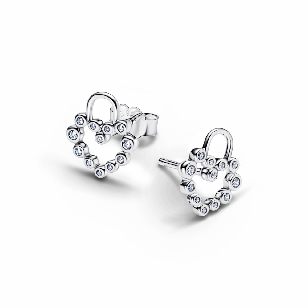 Pendientes Pandora de Botón Candado Corazón Brillante 294419C01