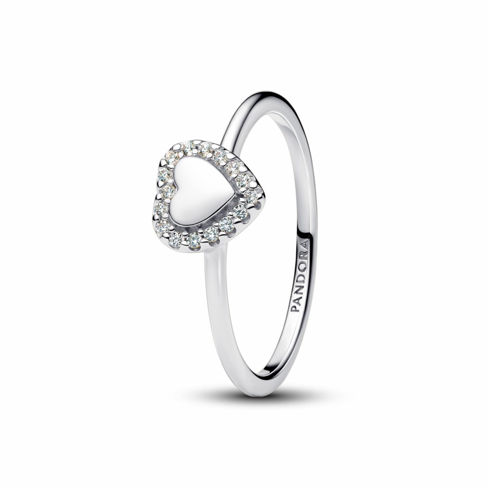 Anillo Pandora Halo y Corazón Grabable 193801C01