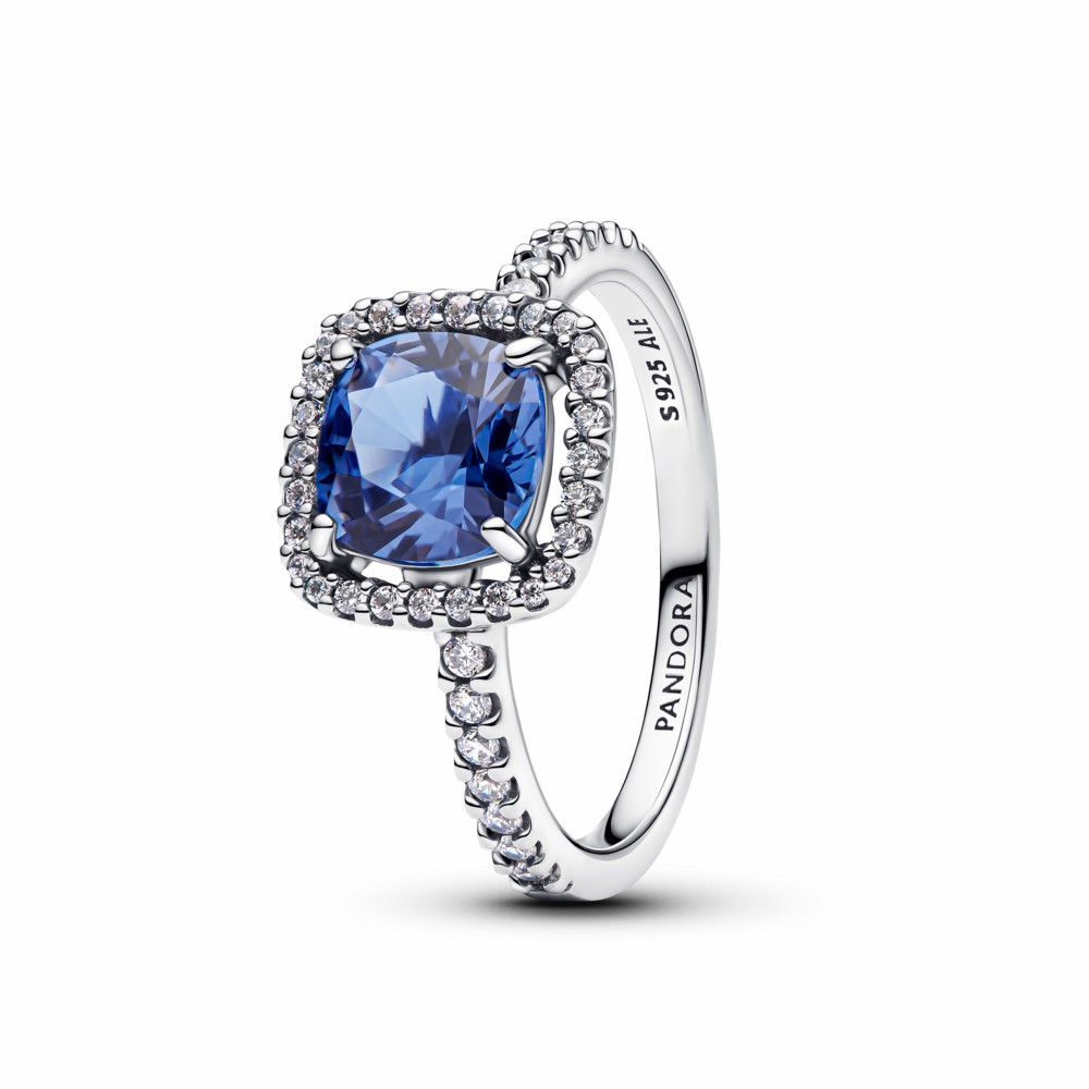 Anillo Pandora Declaración Halo Cuadrado Azul Brillante 193550C01