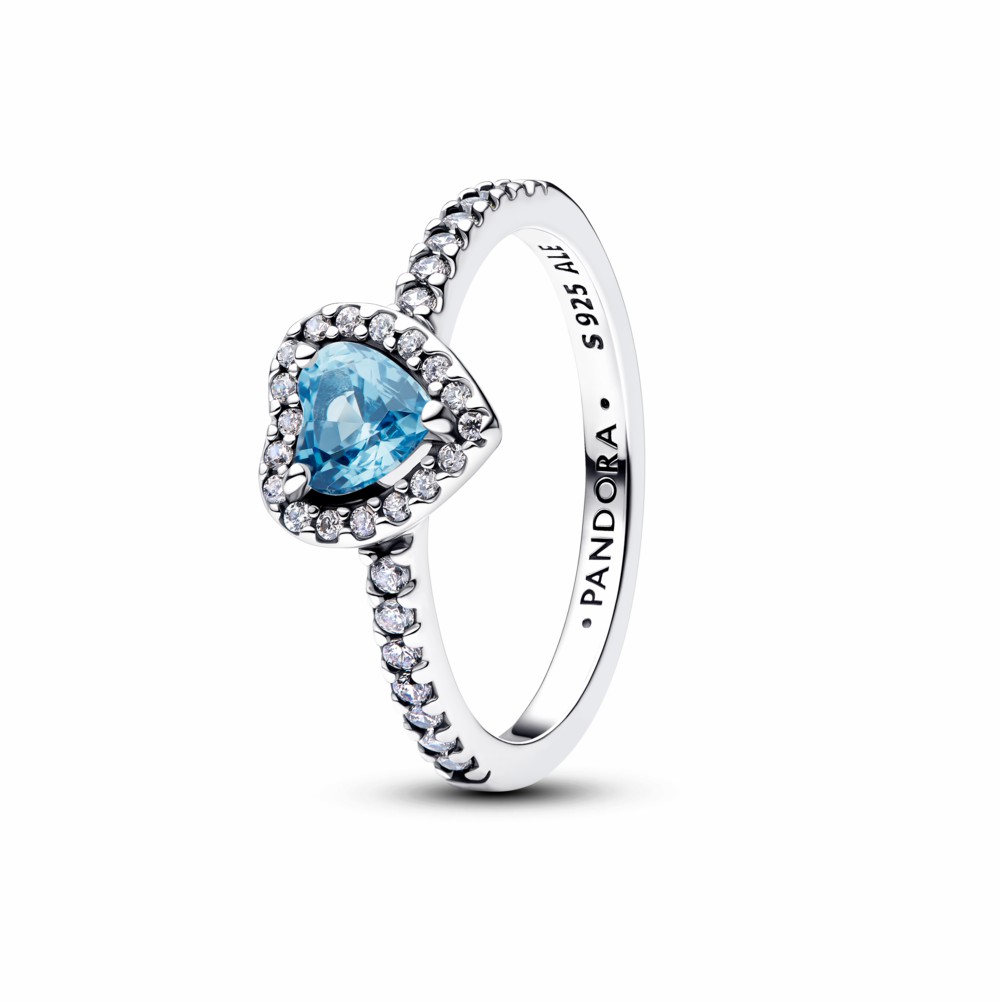 Anillo Pandora Corazón Azul Celeste Relieve Brillante 198421C10
