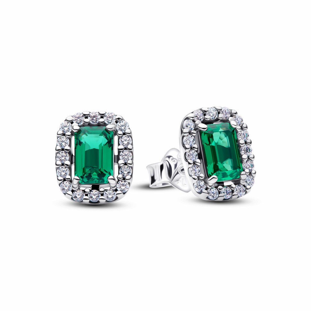 Pendientes Pandora Botón Halo Rectangular Verde Brillante 294501C01