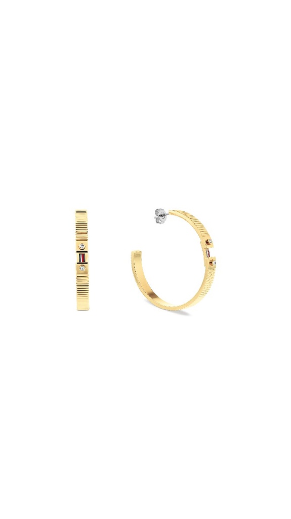 Pendiente Tommy Hilfiger Mujer Aro con Rayas y Piedra Acero Dorado 2781050