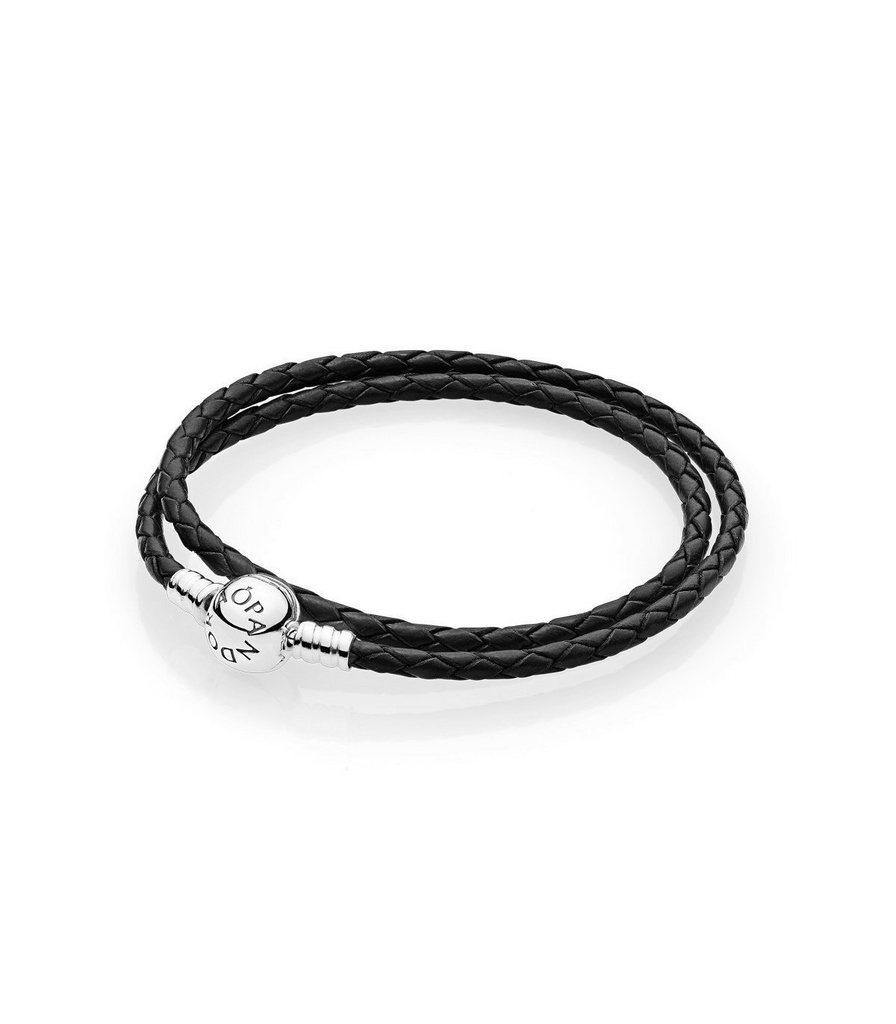 Pulsera Pandora Cuero Negro Trenzado Cierre Redondo 590745CBK