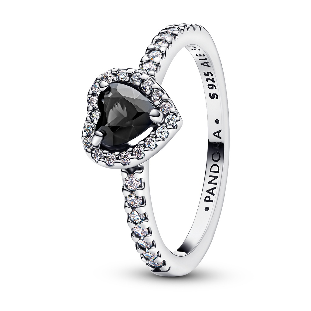 Anillo Pandora Corazón Negro Elevado Plata 198421C04