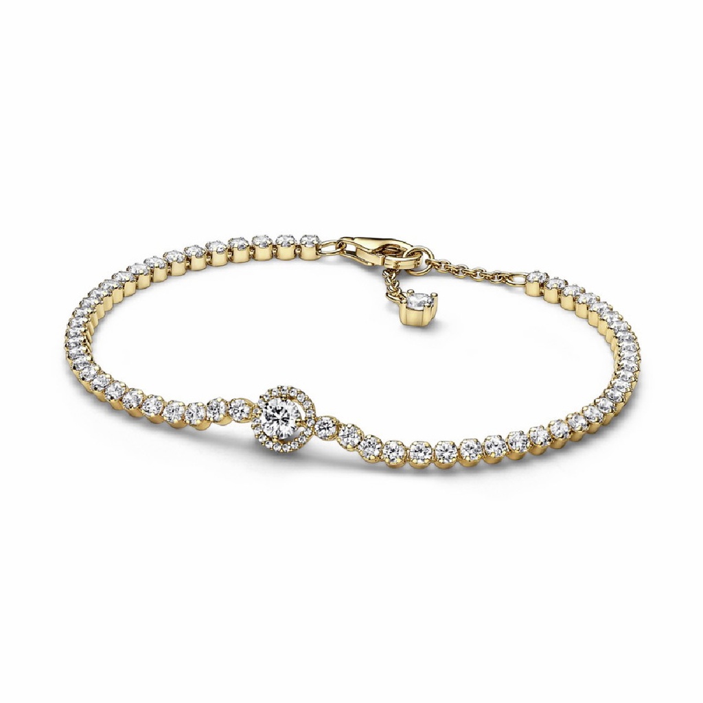 Pulsera Pandora Tenis Halo Brillante Dorada 569416C01