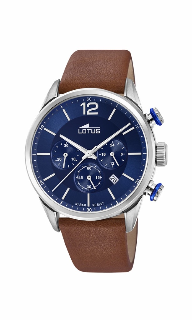 Reloj Lotus Chrono Hombre Piel Marrón y Esfera Azul 18689/1