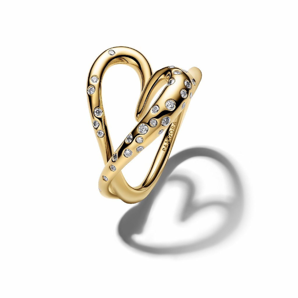 Anillo Pandora Corazón Forma Orgánica con Gemas Engastadas Dorado 164675C01