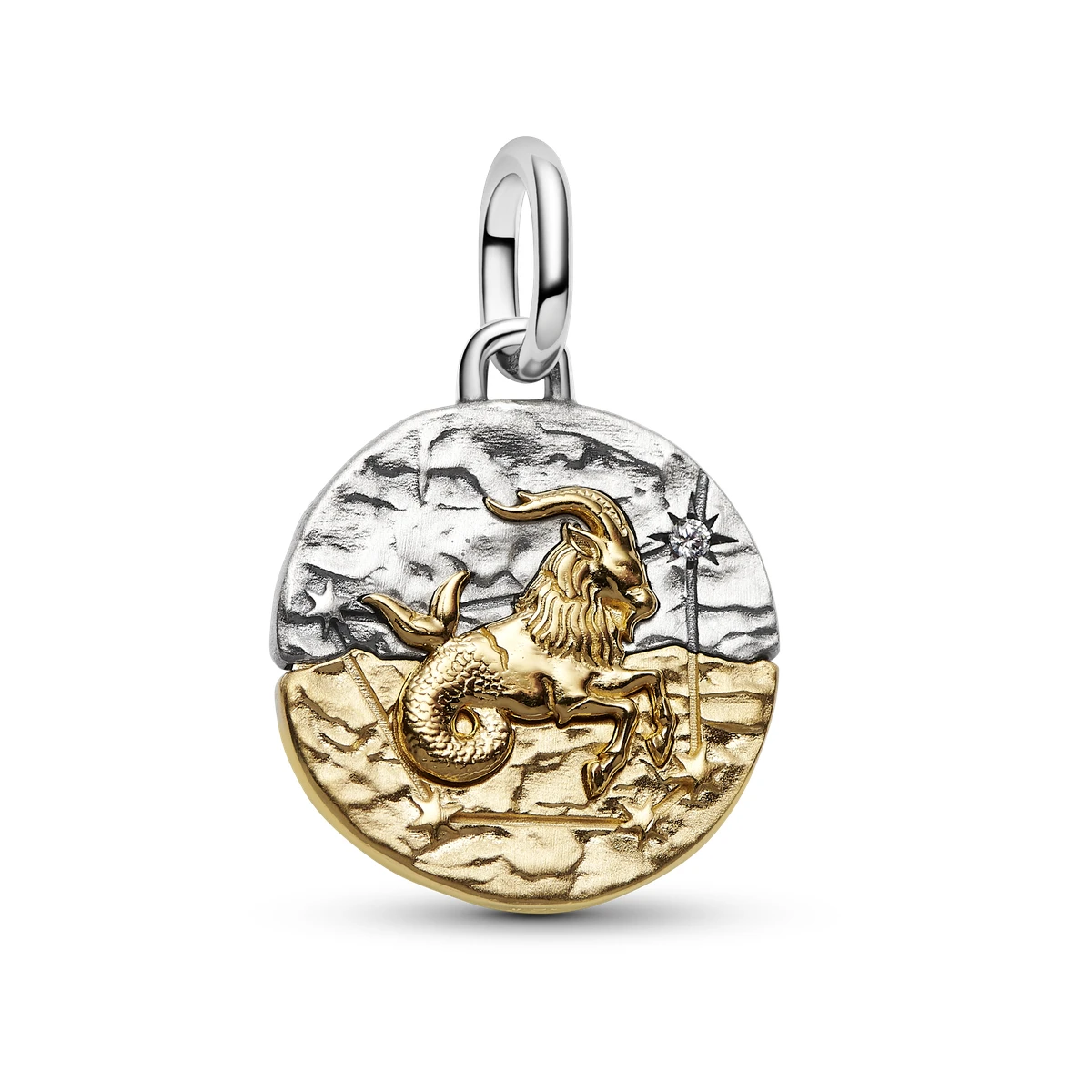 Charm Medallón en plata de ley y con un recubrimiento en oro de 14k Zodiaco Capricornio
