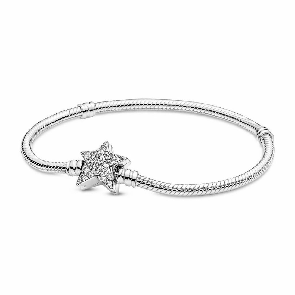 Pulsera Pandora Moments Cadena de Serpiente en Plata de Ley Cierre Estrella Asimétrica