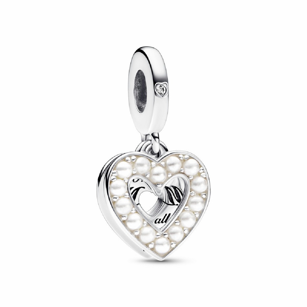 Charm colgante Pandora Doble Corazón Blanco Anacarado "Gracias Mama" 792649C01