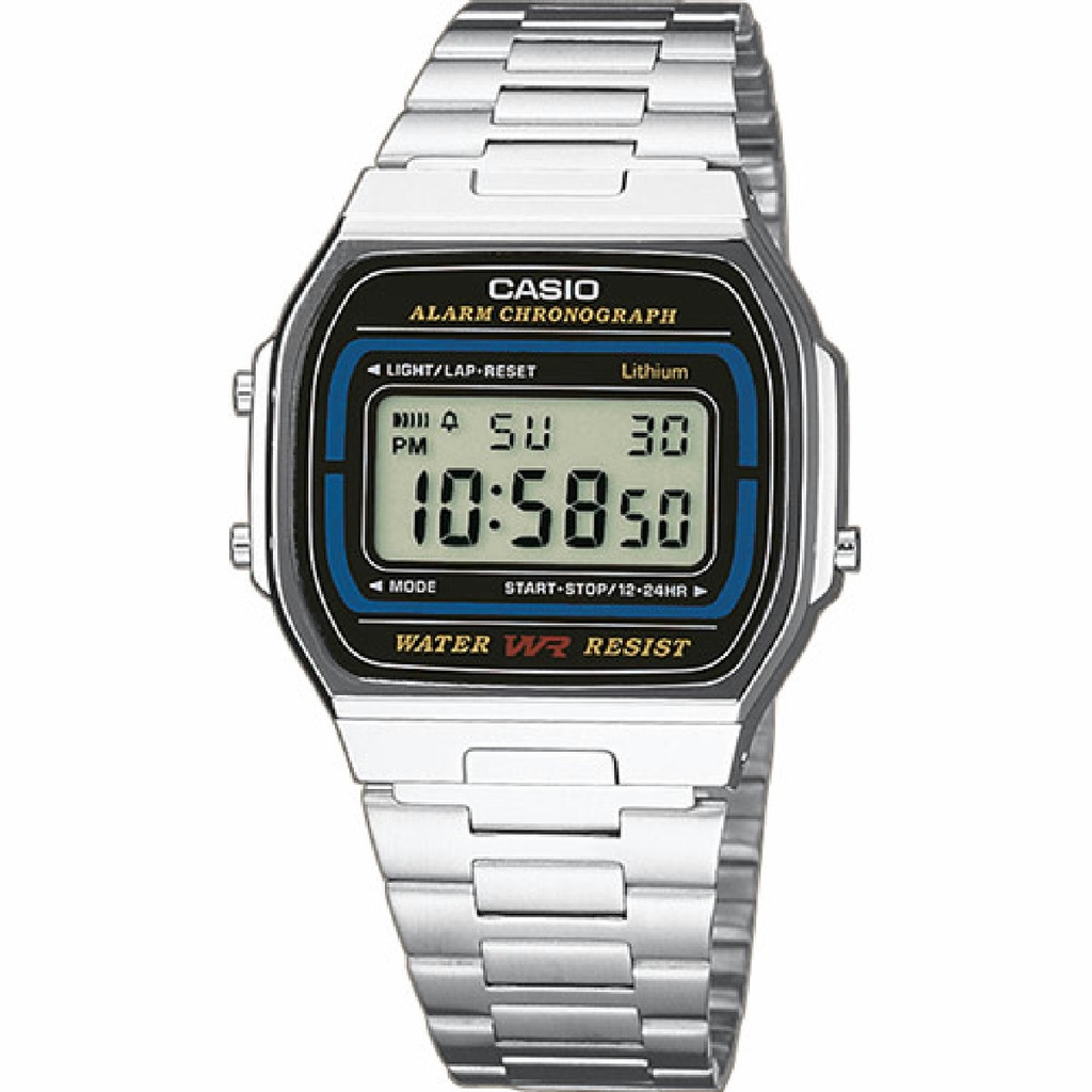 Reloj Casio Vintage Unisex Iconic Plateado Esfera Negra A164WA-1VES