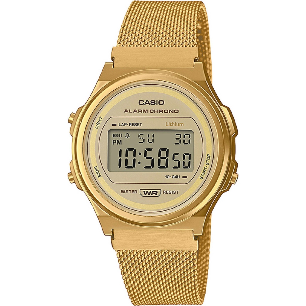 Reloj Casio Vintage Unisex Redondo Dorado A171WEMG-9AEF
