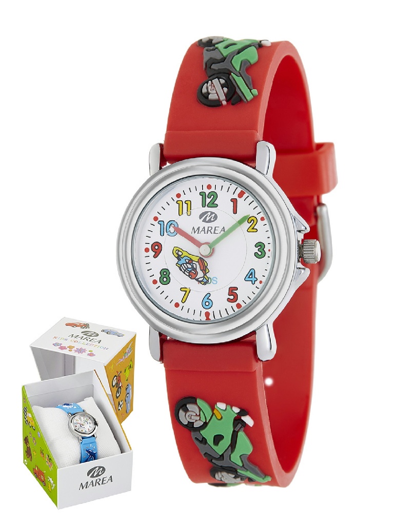 Reloj Marea Infantil Analógico Silicona Roja con Motos B37007/15