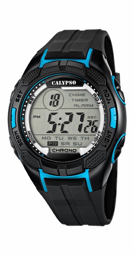 Reloj Calypso Hombre Digital Multifunción Caucho Negro & Detalles Azul K5627/2