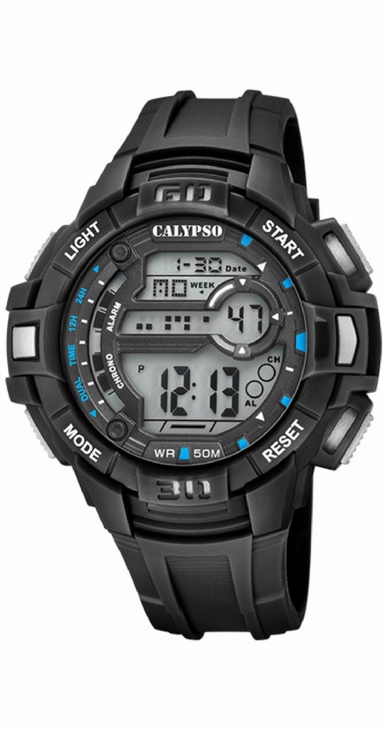 Reloj Calypso Hombre Digital Caucho Negro y Detalles Azul K5836/4