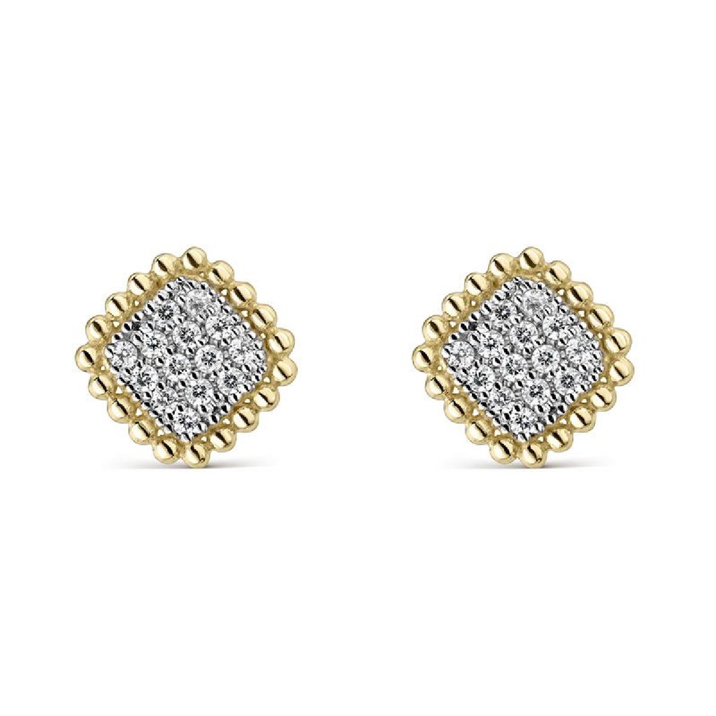 Pendientes Litta Fiore Sello Pave Circonitas en Oro Amarillo LEA-201-818-UU