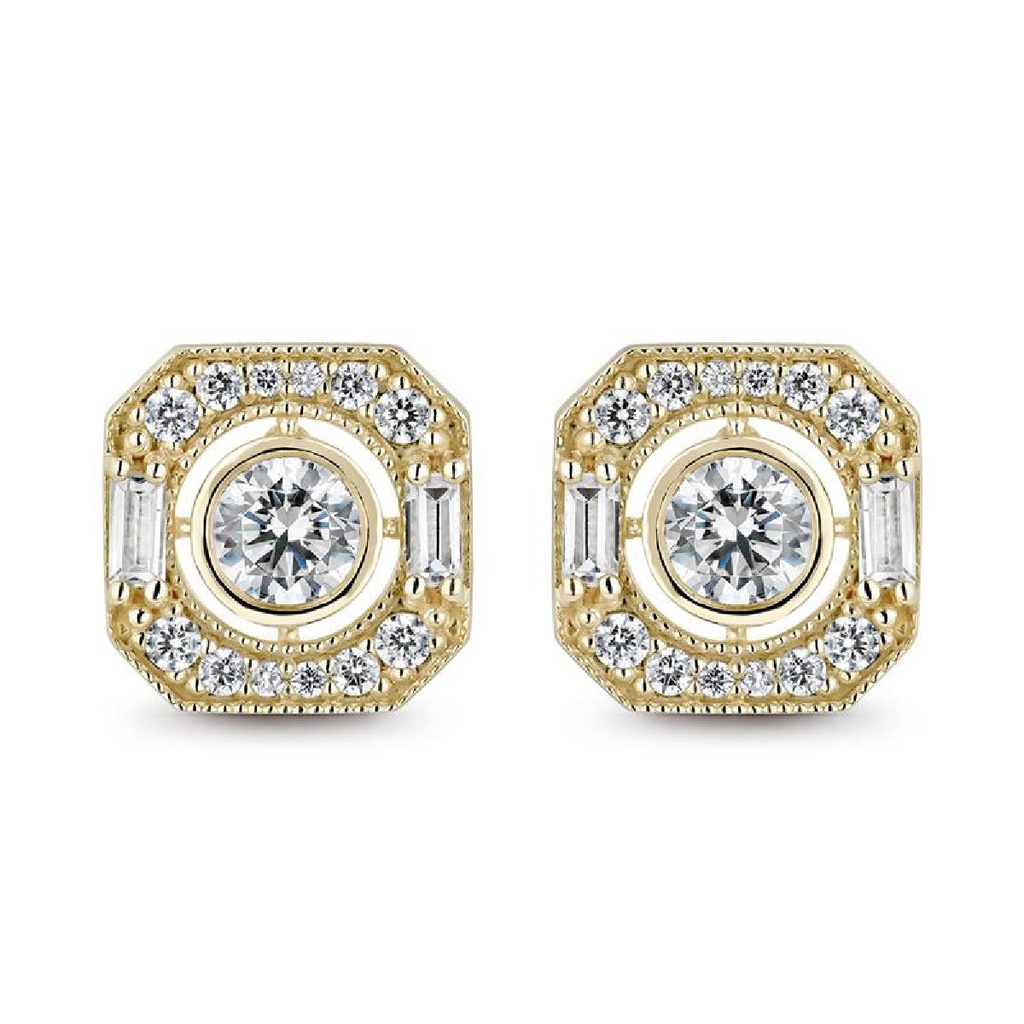 Pendientes Litta Fiore Vintage Pave Circonitas Oro Amarillo LEA-201-821-UU