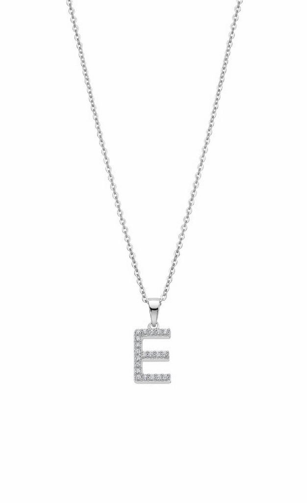 Collar Lotus Silver Mujer Letra E Circonitas LP1958-1/E