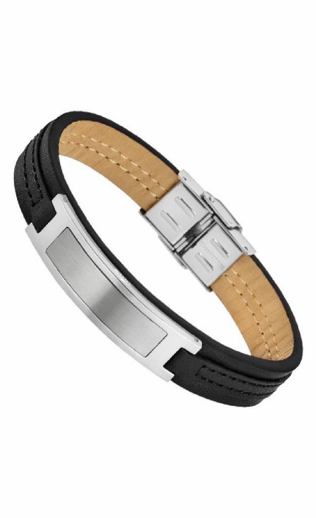 Pulsera Lotus Style Hombre Acero Inoxidable y Piel Negra LS1808-2/2