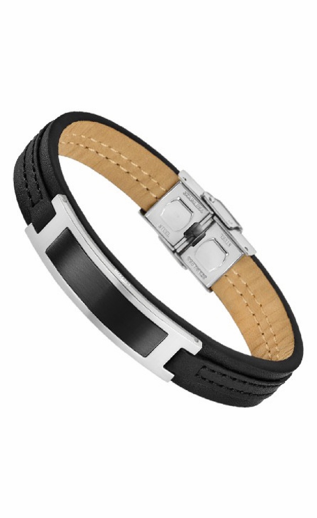 Pulsera Lotus Style Hombre Urban Acero Inoxidable y Piel Negra LS1808-2/4