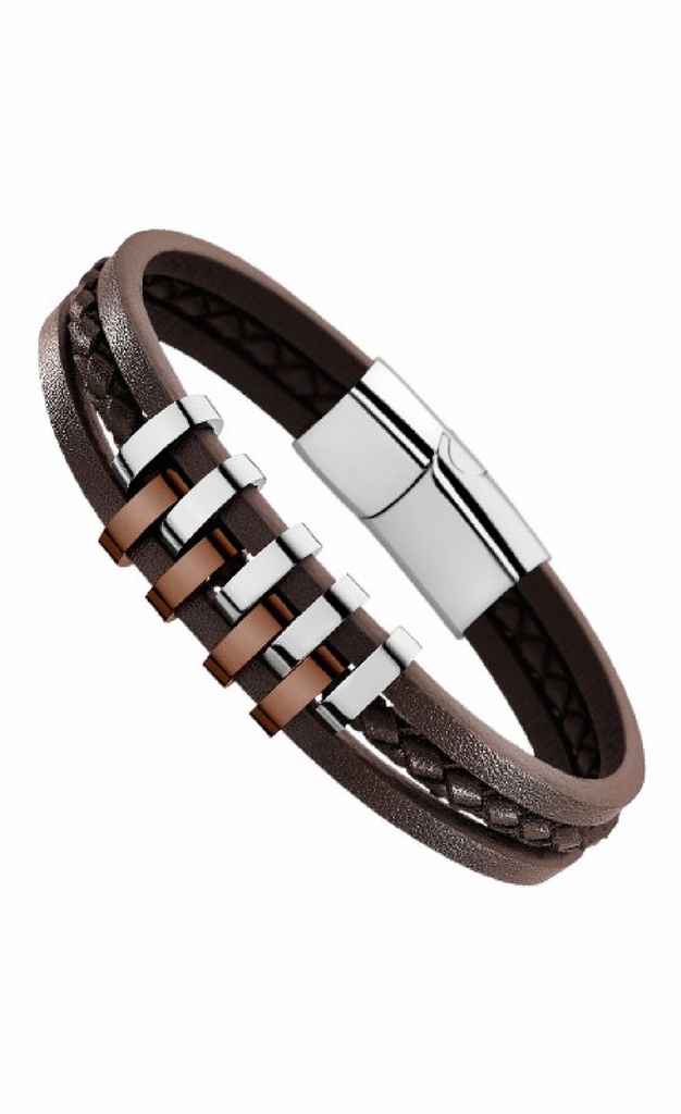 Pulsera Lotus Style Hombre de acero inoxidable y piel marrón LS1838-2/3