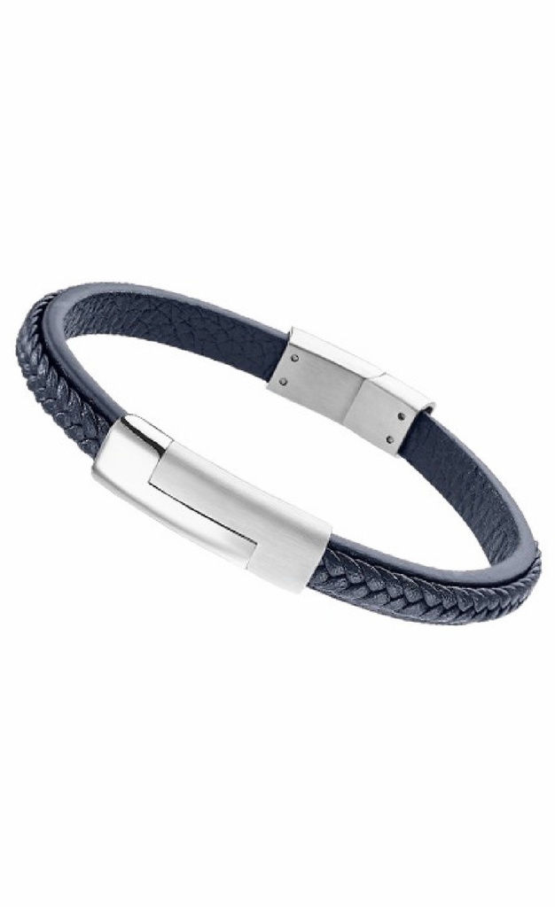 Pulsera Lotus Style Hombre de Acero Inoxidable y Piel Azul