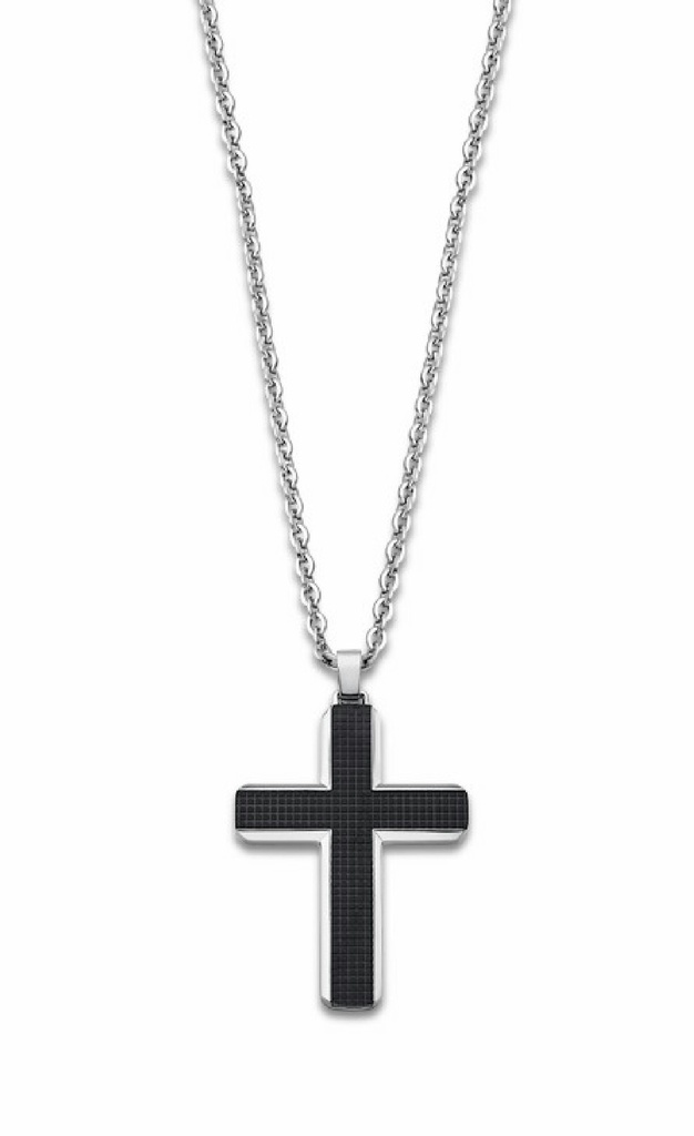 Collar Lotus Style Hombre Cruz In Black Acero Inoxidable LS1986-1/1