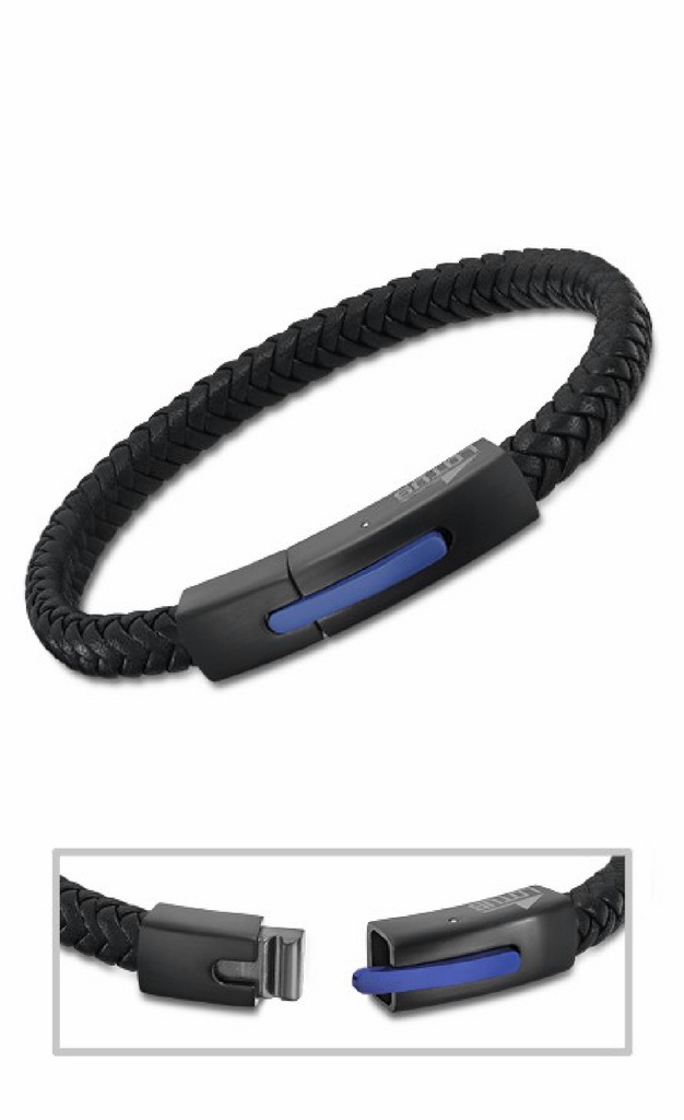Pulsera Lotus Style Hombre Acero Inox IP Negro/Azul y Piel Negra LS2055-2/3