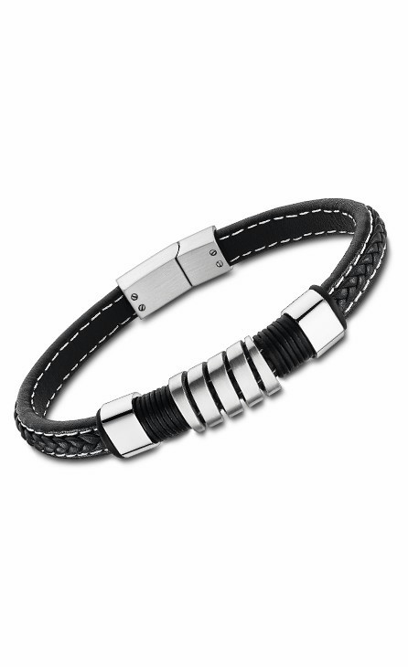 Pulsera Lotus style Men Basic Hombre Acero Inox y Piel Negra LS2056-2/1