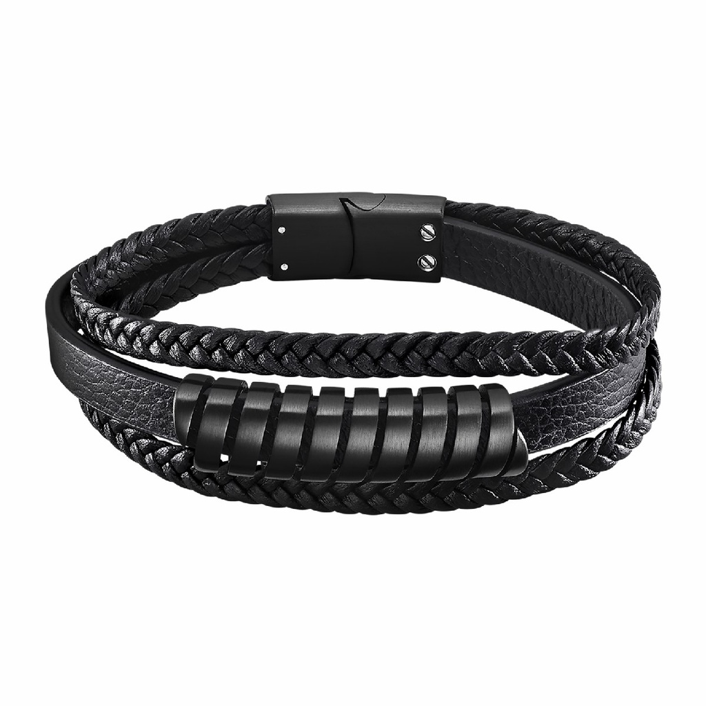 Pulsera Lotus Style Hombre Cuero Negro LS2208-2/3