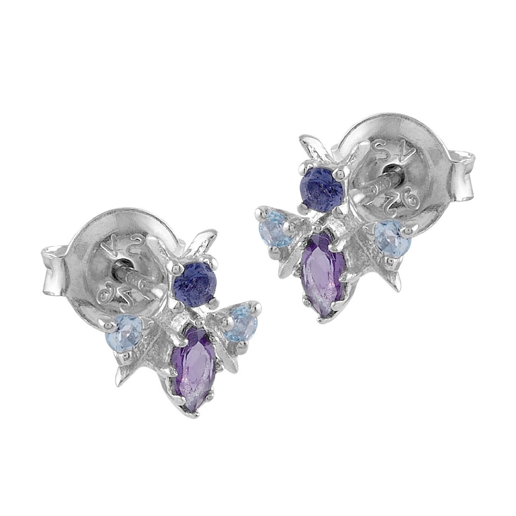 Pendientes Itemporality abeja topacio azul y amatista plata