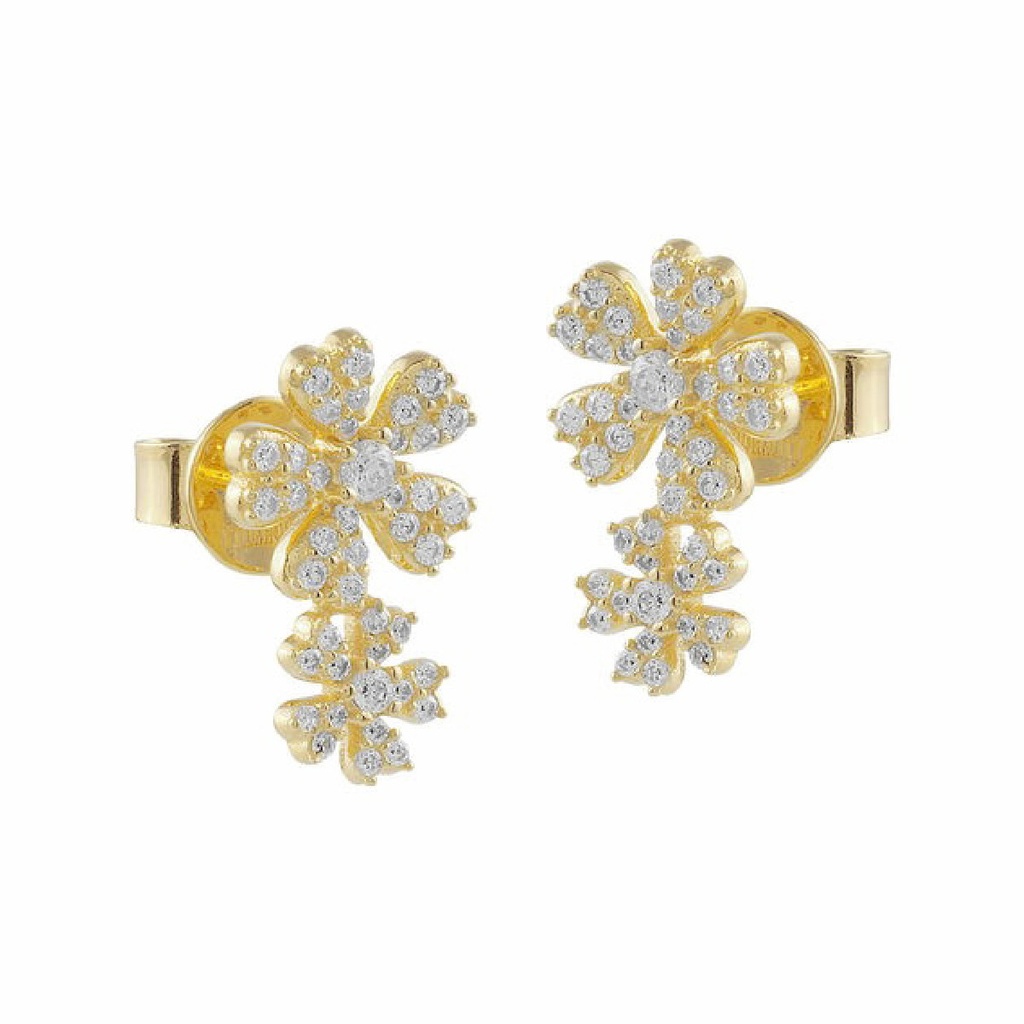 Pendientes Itemporality Harmony Flor Plata Dorada y Circonitas transparentes