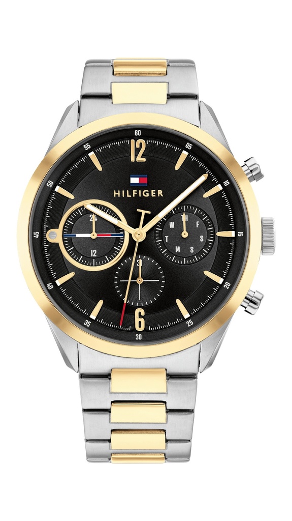 Reloj Tommy Hilfiger Hombre Matthew Multifunción Acero Bicolor Plateado IP Dorado Esfera Negra 1791944
