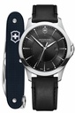 Juego de reloj Victorinox Hombre Alliance Correa cuero y esfera negra con navaja suiza negra