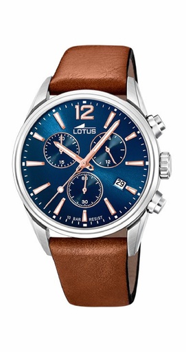 [18691/2] Reloj Lotus Chrono Hombre Piel Marrón Esfera Azul 18691/2