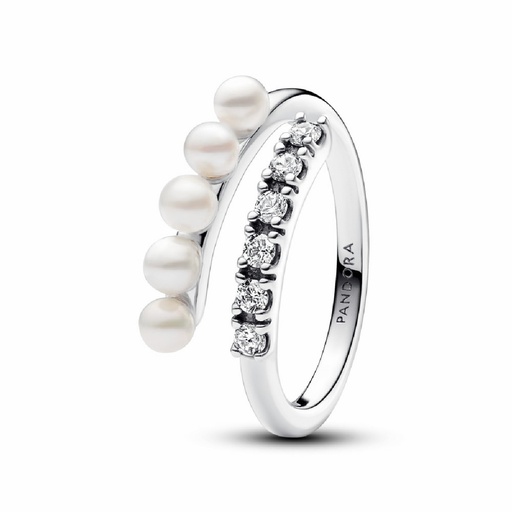 Anillo Pandora abierto con perlas cultivadas y pavé 193145C01