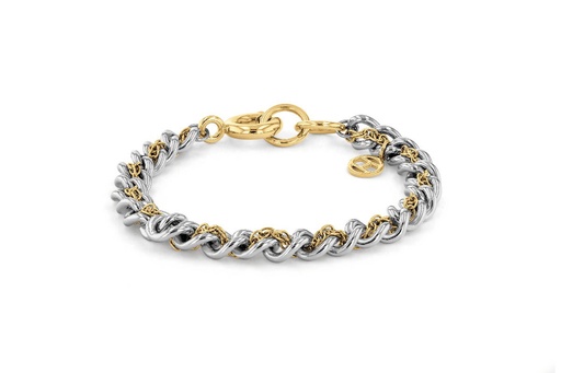 [2780562] Pulsera Tommy Hilfiger Hombre Cadena y Cordón Acero Bicolor Plateado IP Dorado 2780562