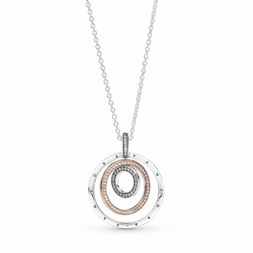 [389483C01-60] Collar Colgante Pandora Círculos Bicolor con circonitas