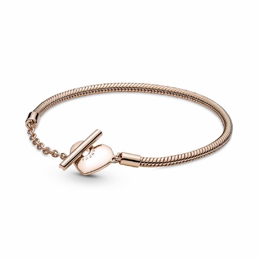 [589285C00-19] Pulsera Pandora Moments Rose Cadena de Serpiente con Cierre en T y Corazón
