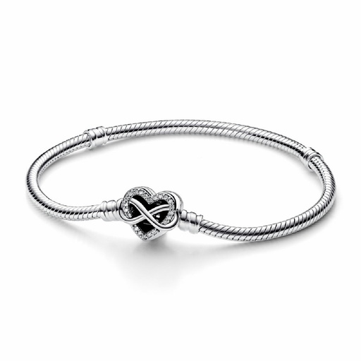 Pulsera Pandora Moments Cadena de Serpiente con Cierre de Corazón Infinito Espumoso