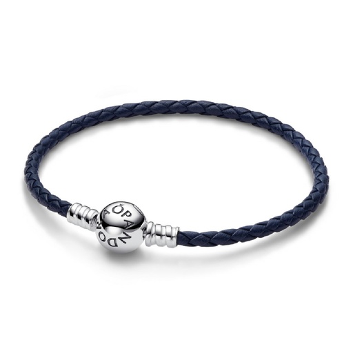 Pulsera Pandora Cuero Trenzado Azul con Cierre Redondo